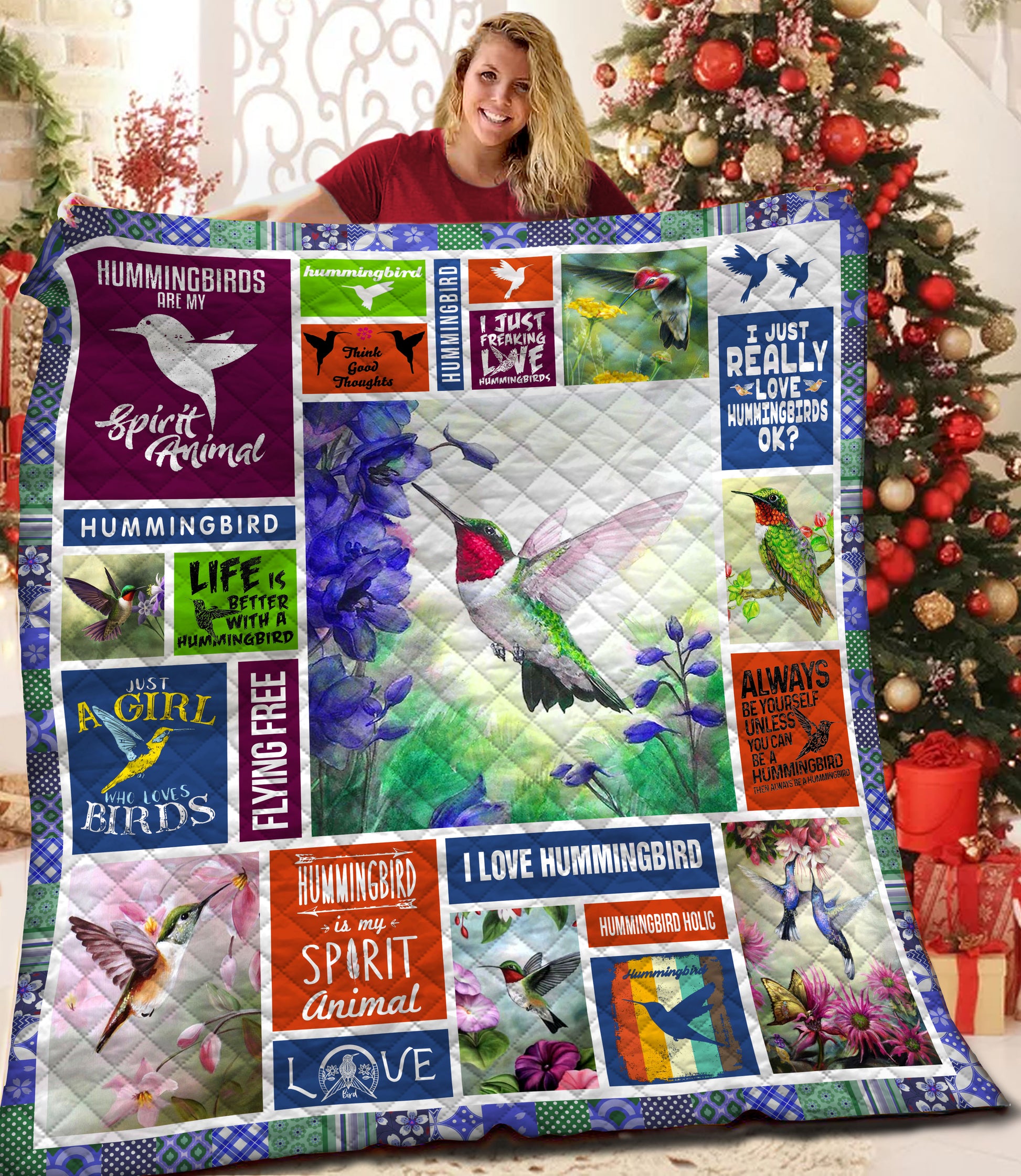 litzzy Hummingbird HQT1610112 Fleece Blanket Quilt Blanket   
