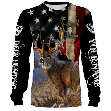 litzzy Deer Hunting US Flag Full Printing Custom Name Shirt Personalized Gift TATS107 - hunting sweatshirt Sweater   