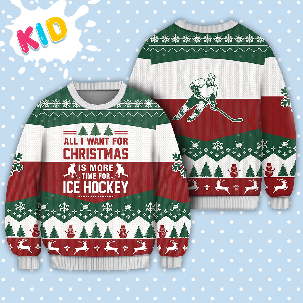 litzzy Ice Hockey All I Want For Christmas Sweater Christmas Knitted Print Sweatshirt - Best Gift For Christmas, Noel Malalan - Christmas Signature - Ugly Christmas Sweater Sweater Kid XS 