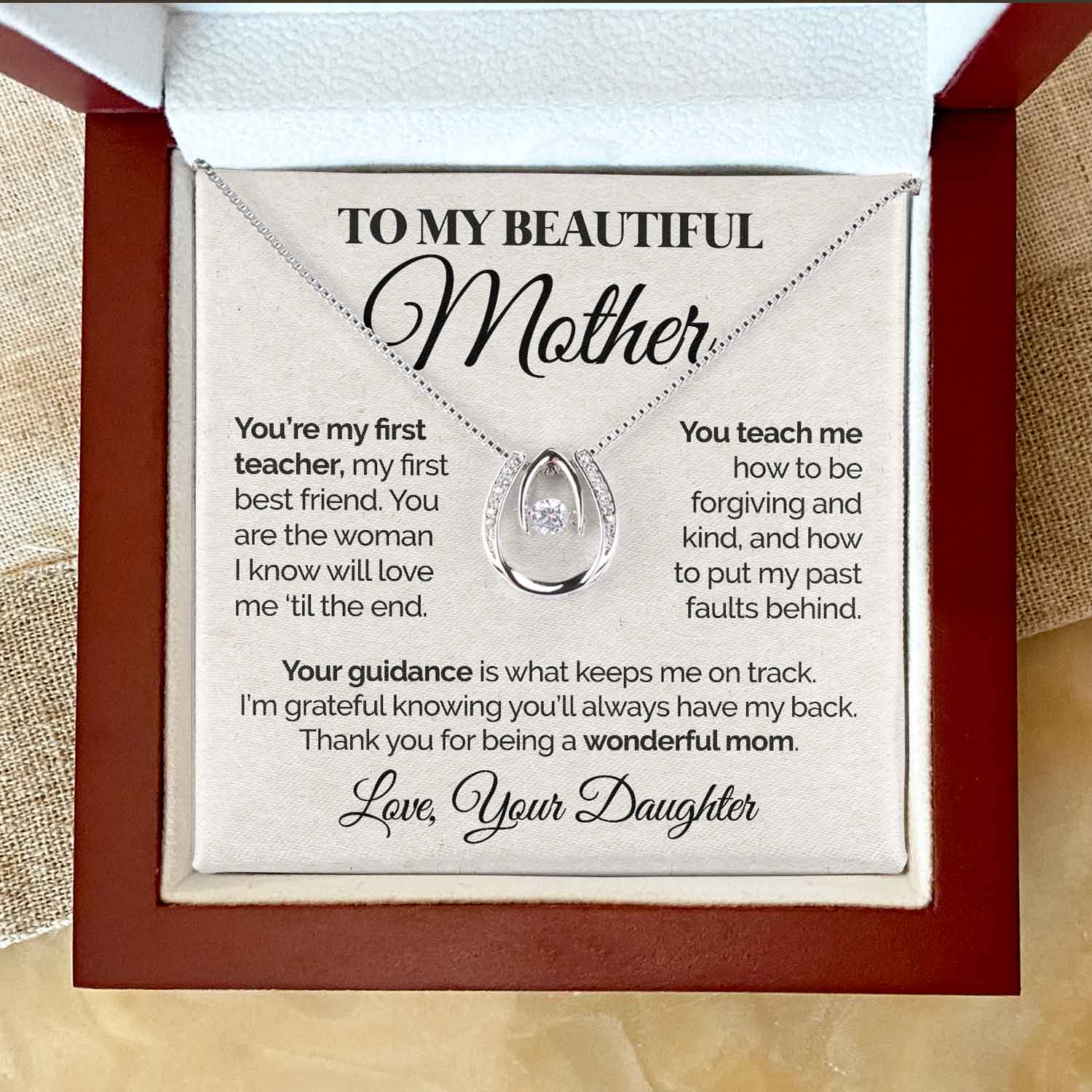 litzzy To My Beautiful Mother - You're My First Teacher - Lucky In Love Necklace Jewelry   