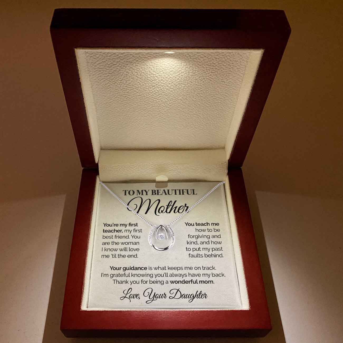 litzzy To My Beautiful Mother - You're My First Teacher - Lucky In Love Necklace Jewelry   
