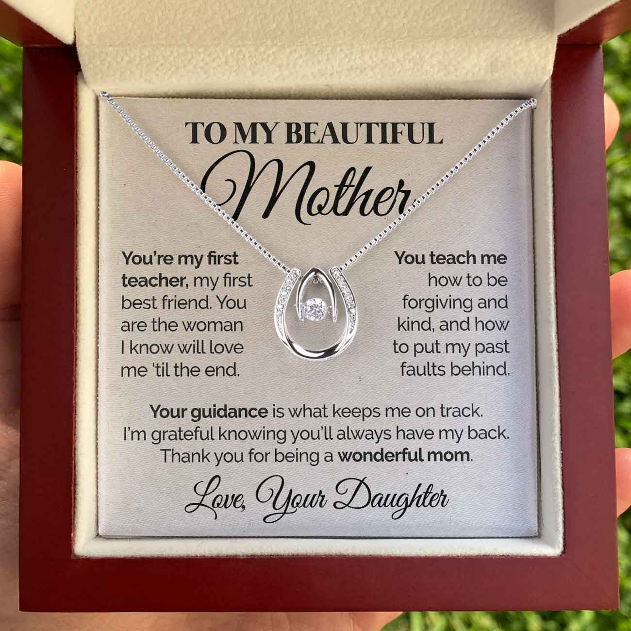 litzzy To My Beautiful Mother - You're My First Teacher - Lucky In Love Necklace Jewelry   