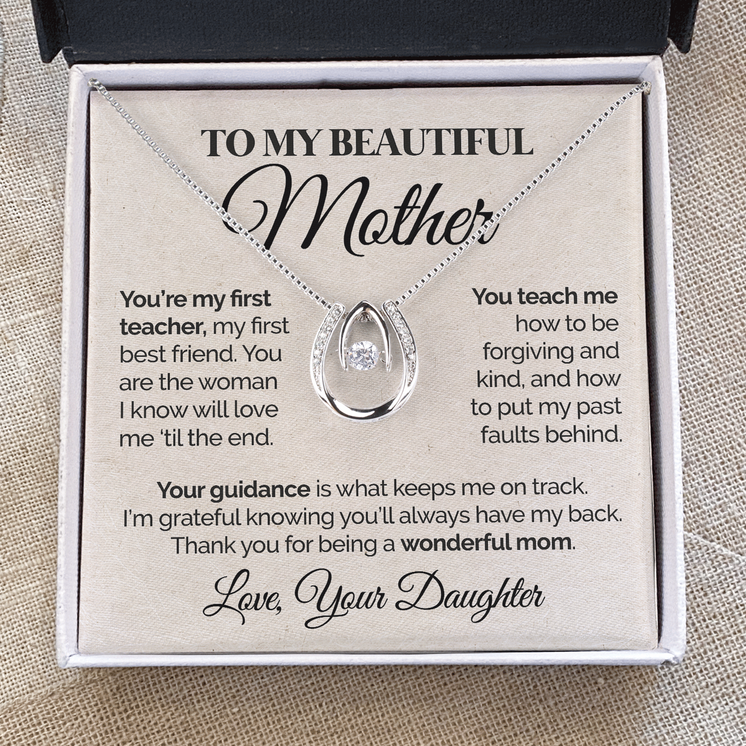 litzzy To My Beautiful Mother - You're My First Teacher - Lucky In Love Necklace Jewelry   