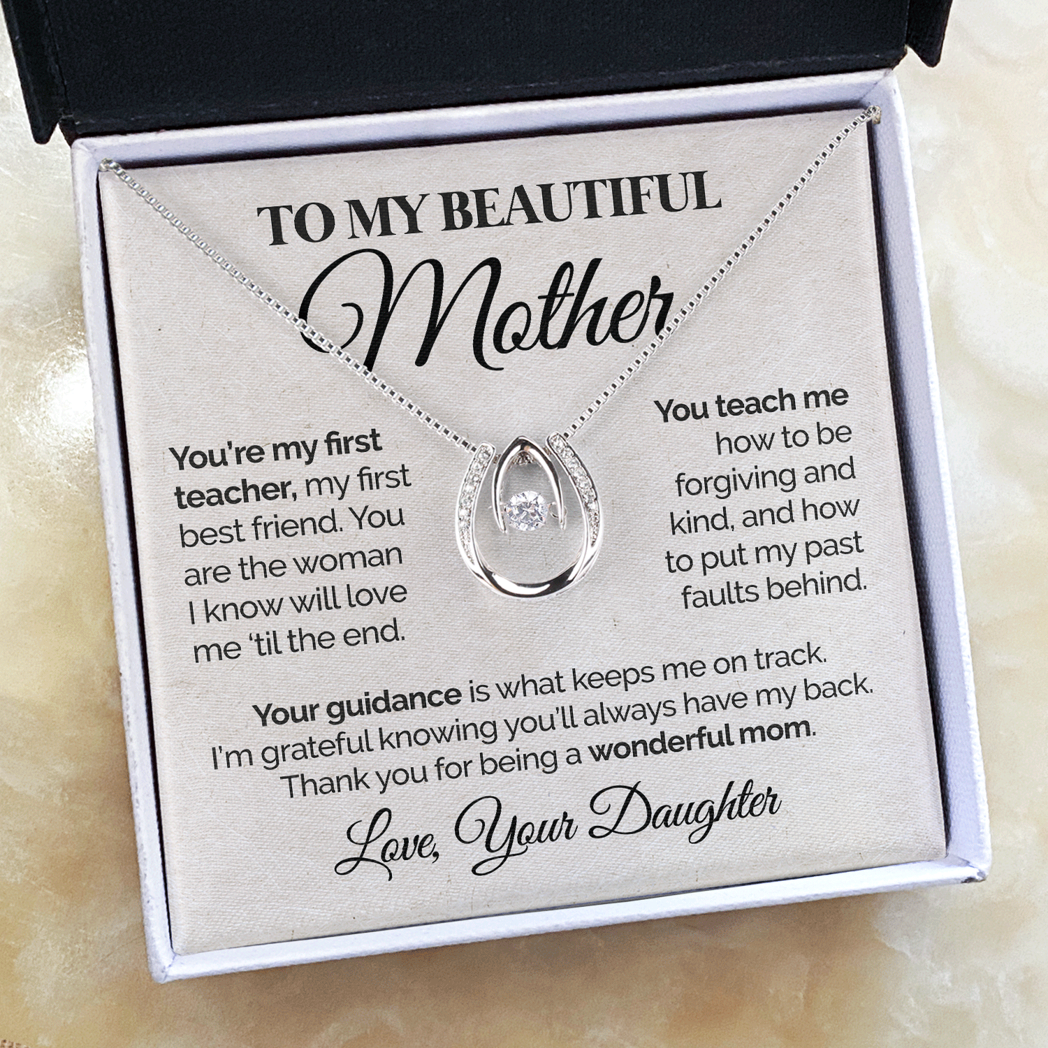 litzzy To My Beautiful Mother - You're My First Teacher - Lucky In Love Necklace Jewelry   
