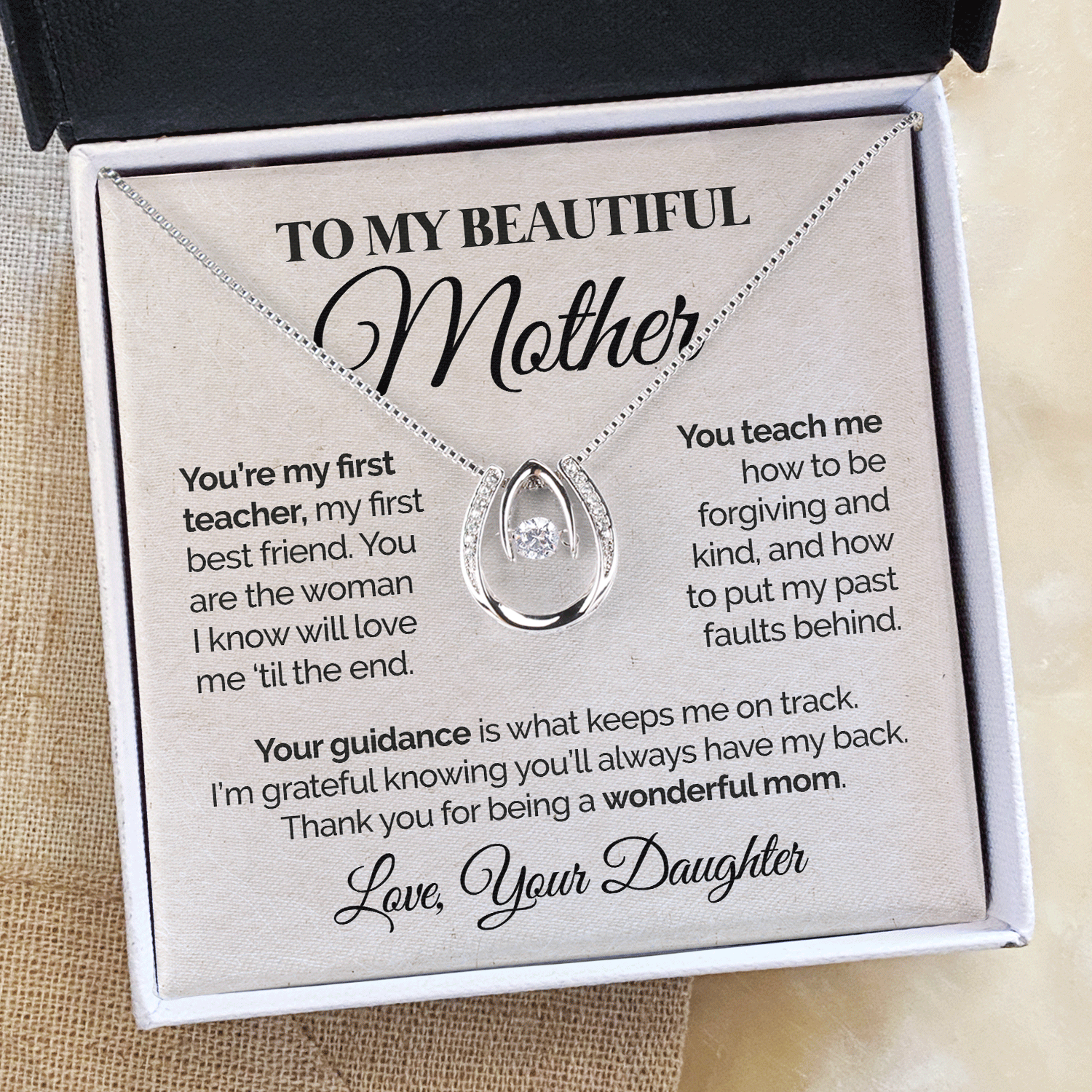litzzy To My Beautiful Mother - You're My First Teacher - Lucky In Love Necklace Jewelry   