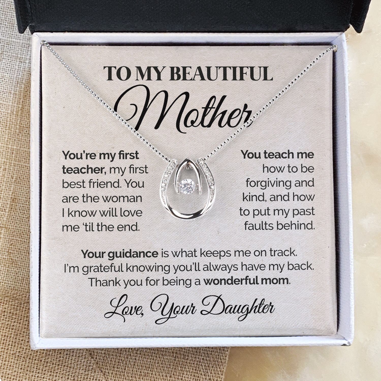 litzzy To My Beautiful Mother - You're My First Teacher - Lucky In Love Necklace Jewelry   
