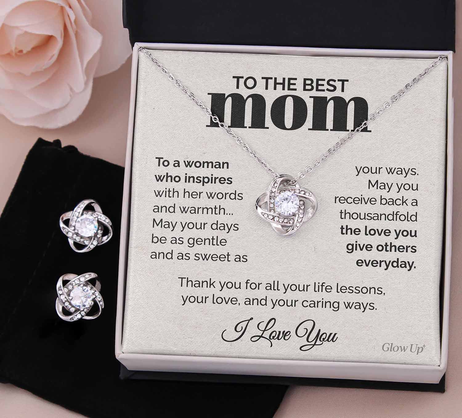 litzzy To the Best Mom - To a woman who inspires - Love Knot necklace Set Jewelry Two-Toned Box  