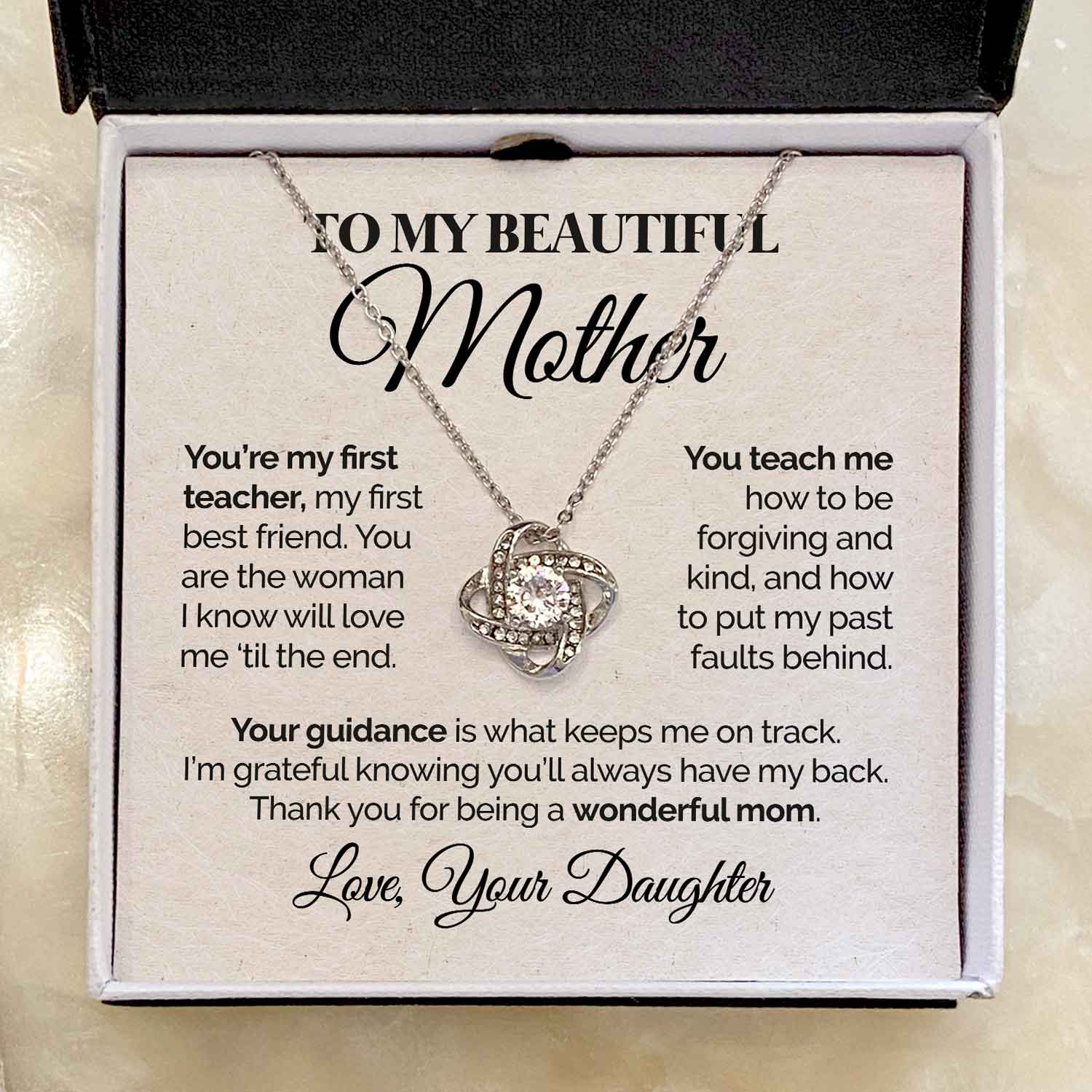 litzzy To My Beautiful Mother - You're My First Teacher - Love Knot Necklace Jewelry   
