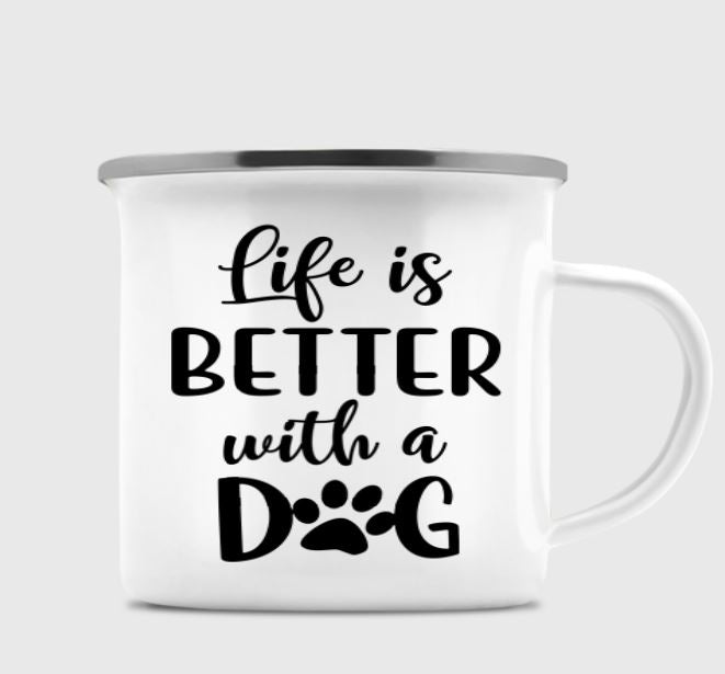 litzzy Girl and Dogs - Life Is Better With Dogs -Personalized Enamel Campfire Mug Mug   