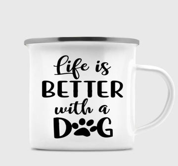 litzzy Girl and Dogs - Life Is Better With Dogs -Personalized Enamel Campfire Mug Mug   