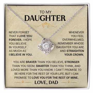 litzzy To My Daughter - Straighten Your Crown - Love Knot Necklace jewelry 14K White Gold Finish Standard Box 