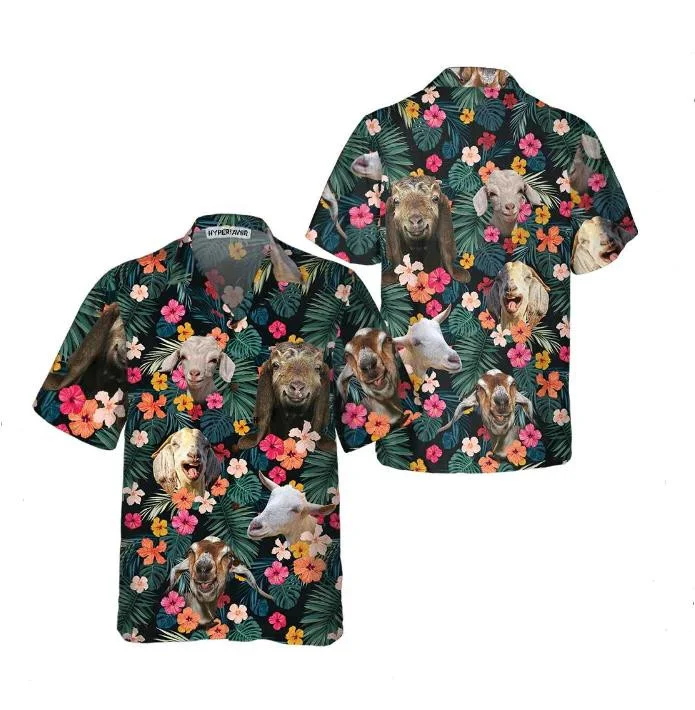 litzzy Lovely Goat Aloha Tropical Plumeria Monstera Leaves Hawaiian Shirt - Aloha shirt Hawaiian Hawaii Shirt For Summer Hawaii Shirt   