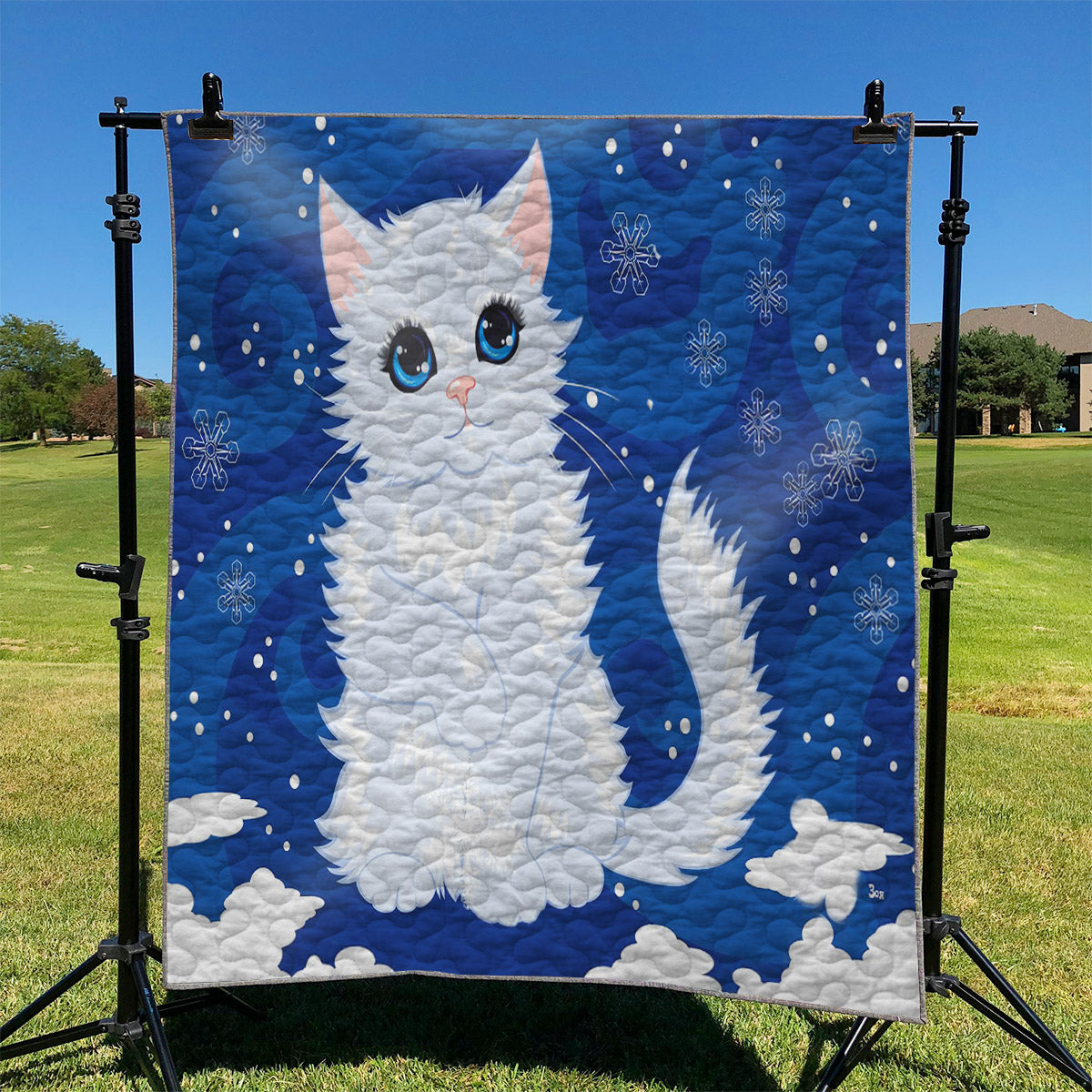 litzzy Lovely White Cat In Snow Merry Christmas NI2910086DT Fleece Blanket Quilt Blanket   