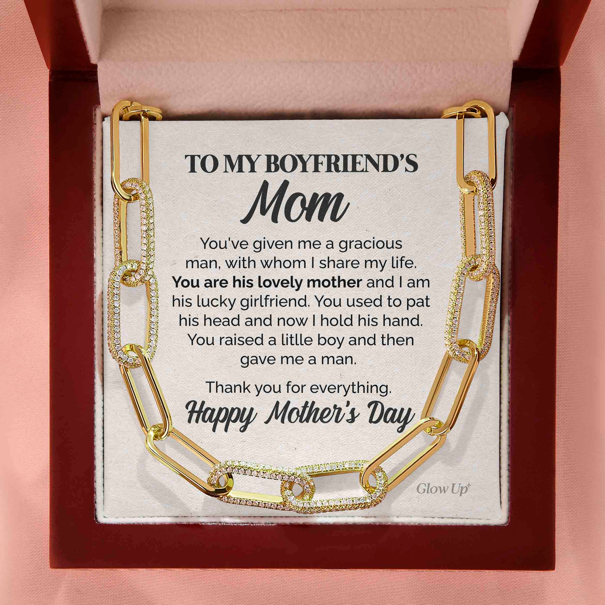 litzzy To my Boyfriend's Mom - Thank you  - Forever Linked Necklace Jewelry 14K Yellow Gold Finish  