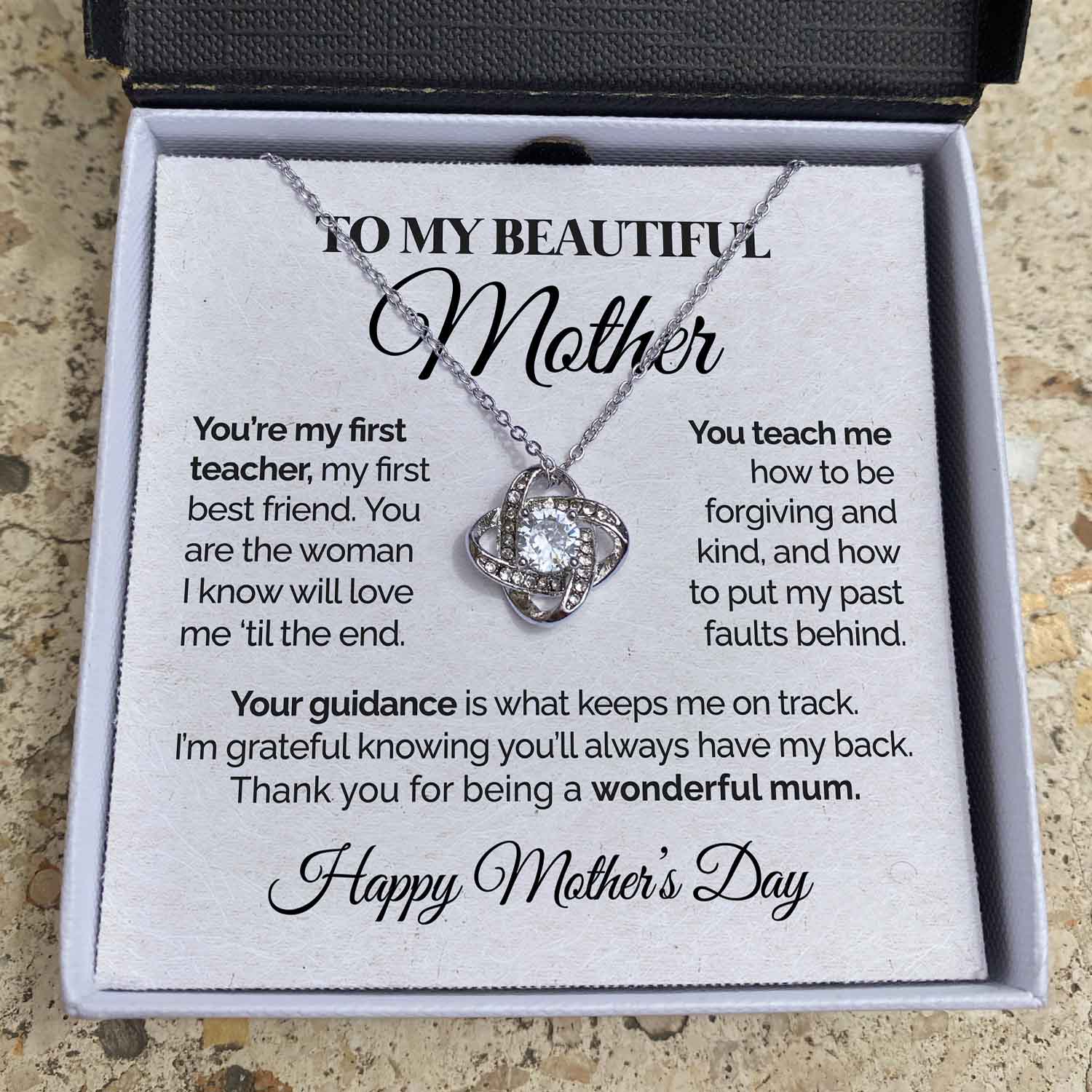 litzzy To My Beautiful Mother - You're My First Teacher - Love Knot Necklace Mothers Day Jewelry   