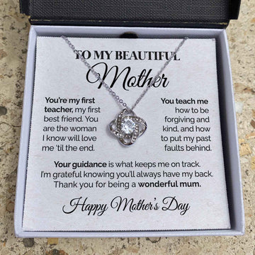 litzzy To My Beautiful Mother - You're My First Teacher - Love Knot Necklace Mothers Day Jewelry   
