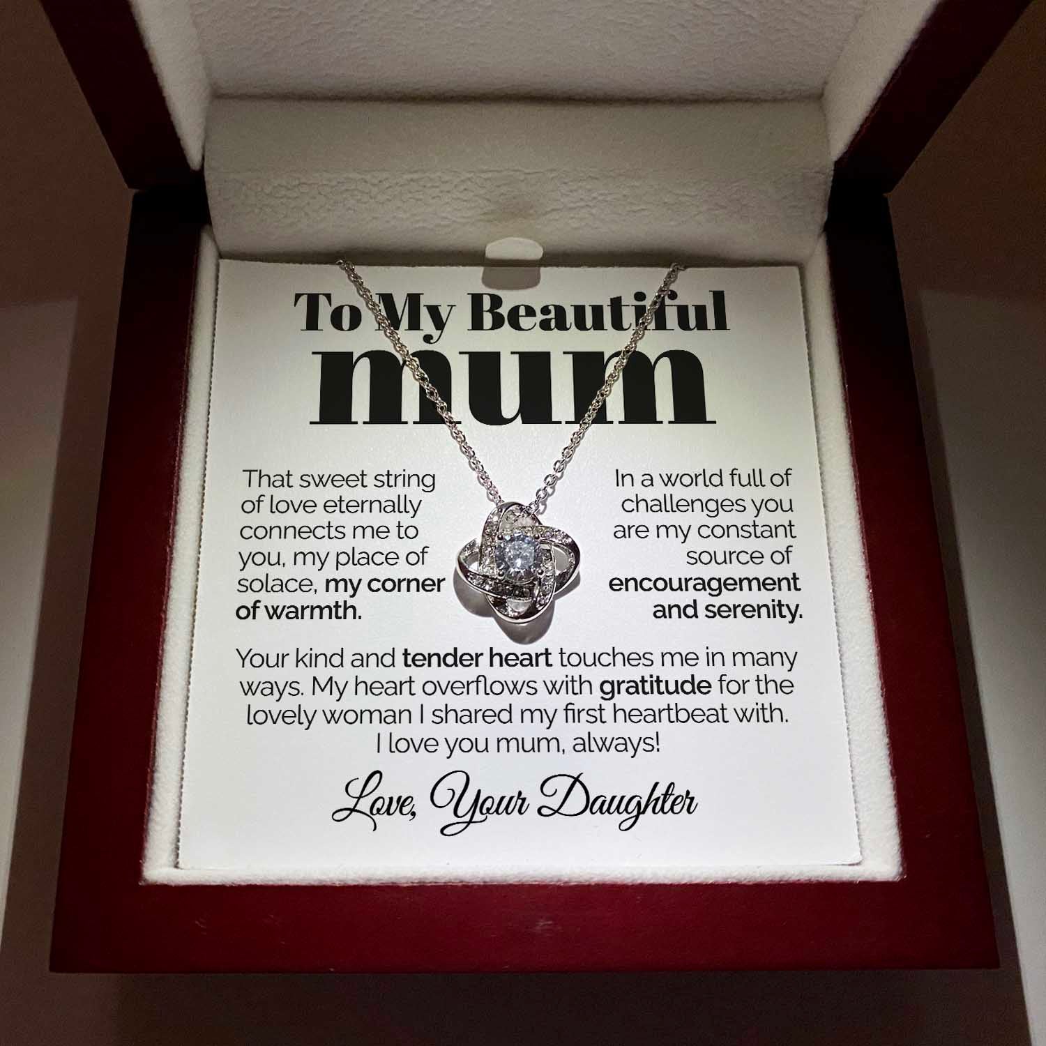 litzzy To My Beautiful Mum - That Sweet String Of Love - Love Knot Necklace Jewelry   