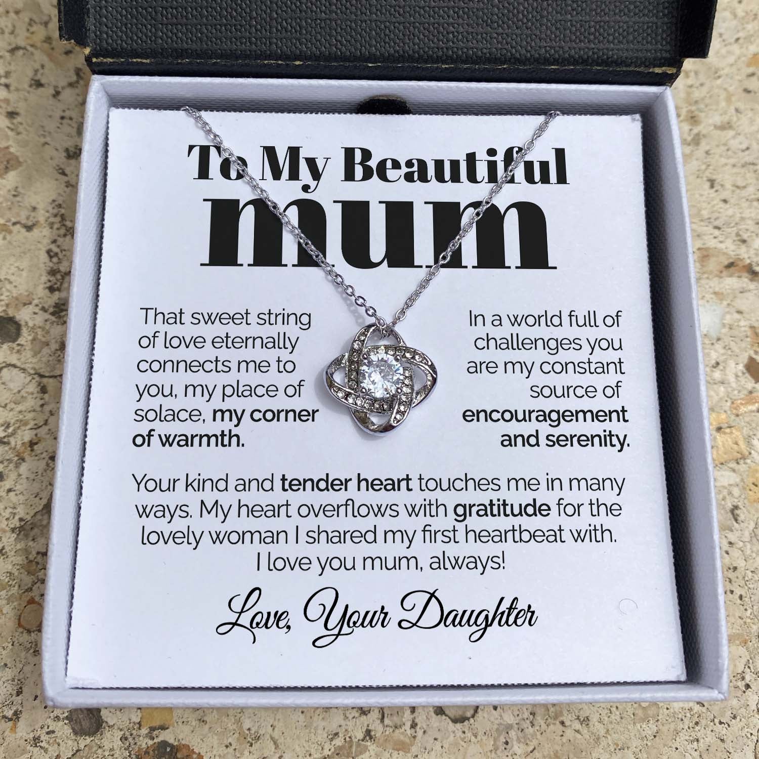 litzzy To My Beautiful Mum - That Sweet String Of Love - Love Knot Necklace Jewelry   