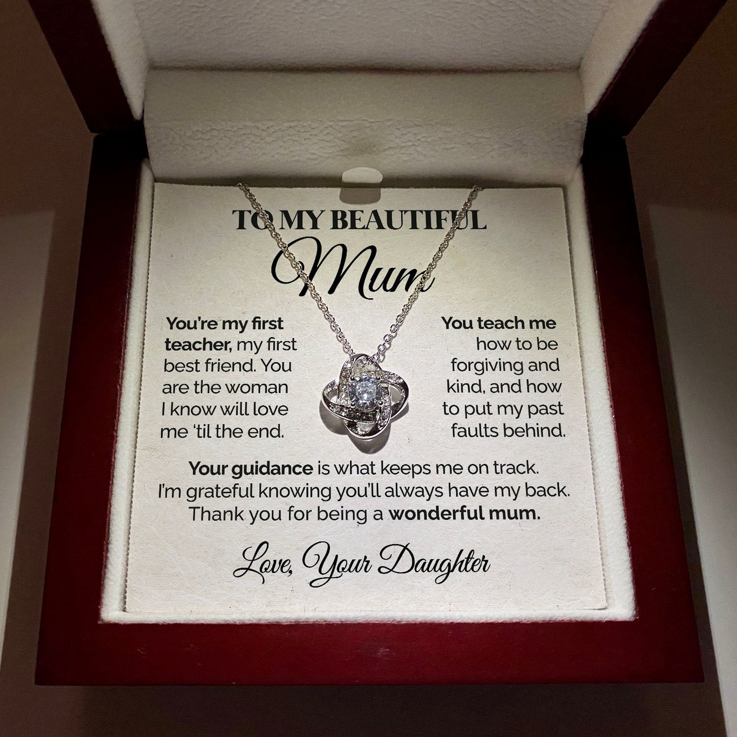 litzzy To My Beautiful Mum - You're My First Teacher - Love Knot Necklace Jewelry   