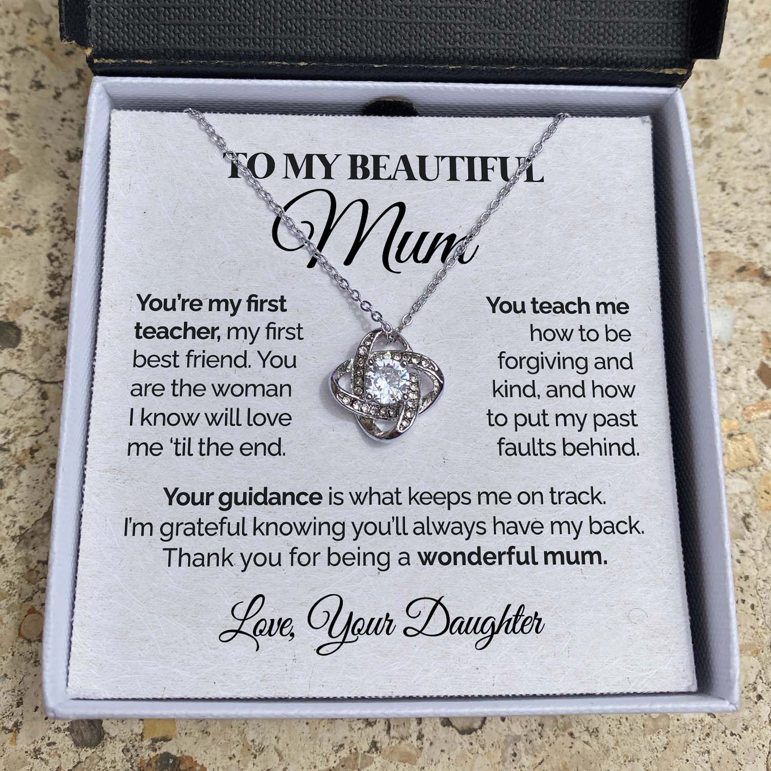litzzy To My Beautiful Mum - You're My First Teacher - Love Knot Necklace Jewelry   