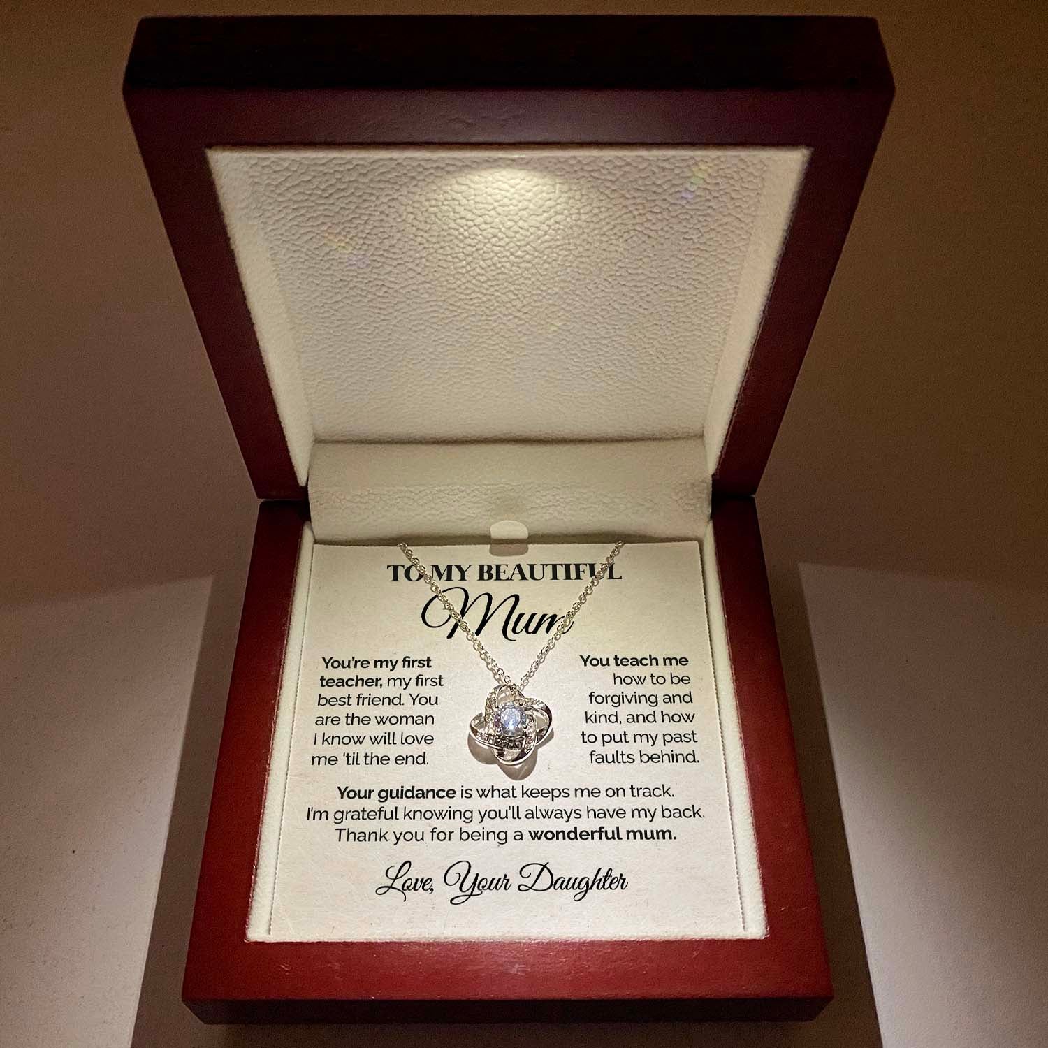 litzzy To My Beautiful Mum - You're My First Teacher - Love Knot Necklace Jewelry   