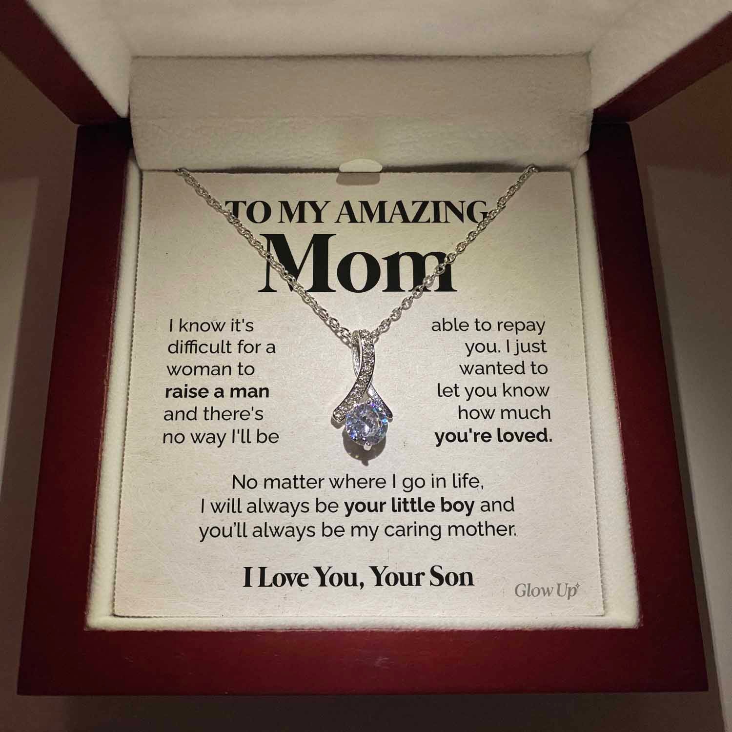 litzzy To my Amazing Mom - My caring mother - Alluring Necklace Jewelry Mahogany Style Luxury Box (w/LED)  
