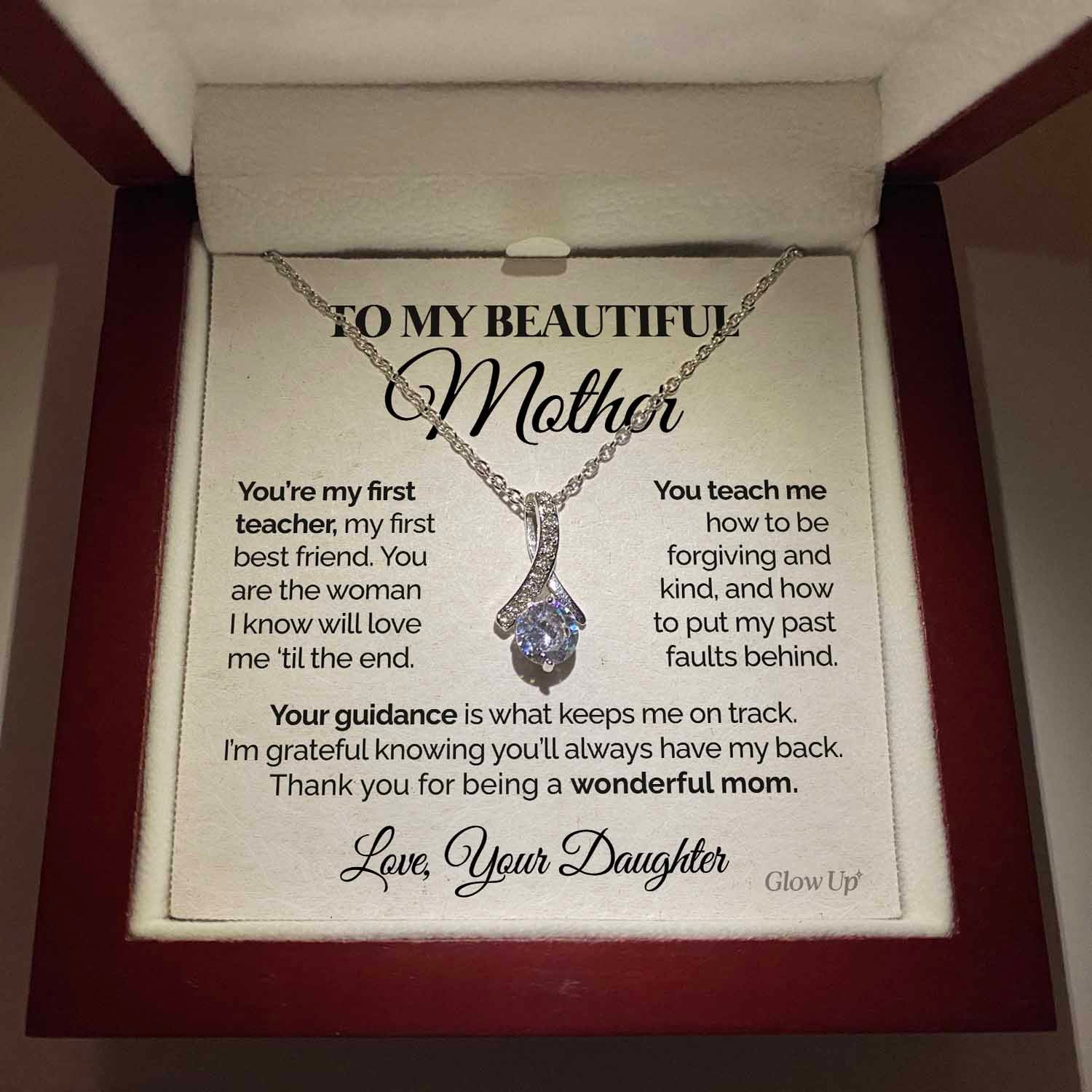 litzzy To my Beautiful Mother - You're my first teacher - Alluring Necklace Jewelry Mahogany Style Luxury Box (w/LED)  