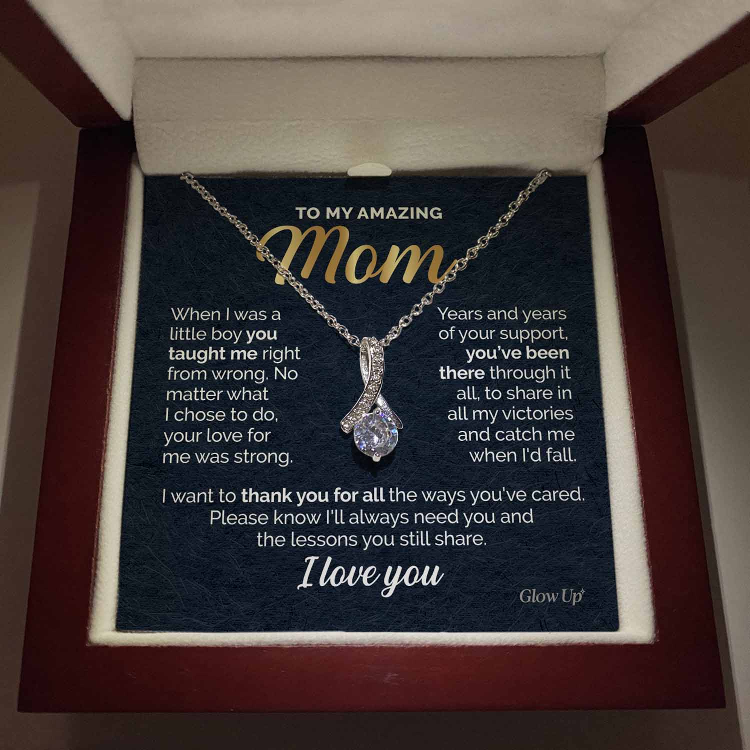 litzzy To my Amazing Mom - Thank you for all - Alluring Necklace Jewelry Mahogany Style Luxury Box (w/LED)  