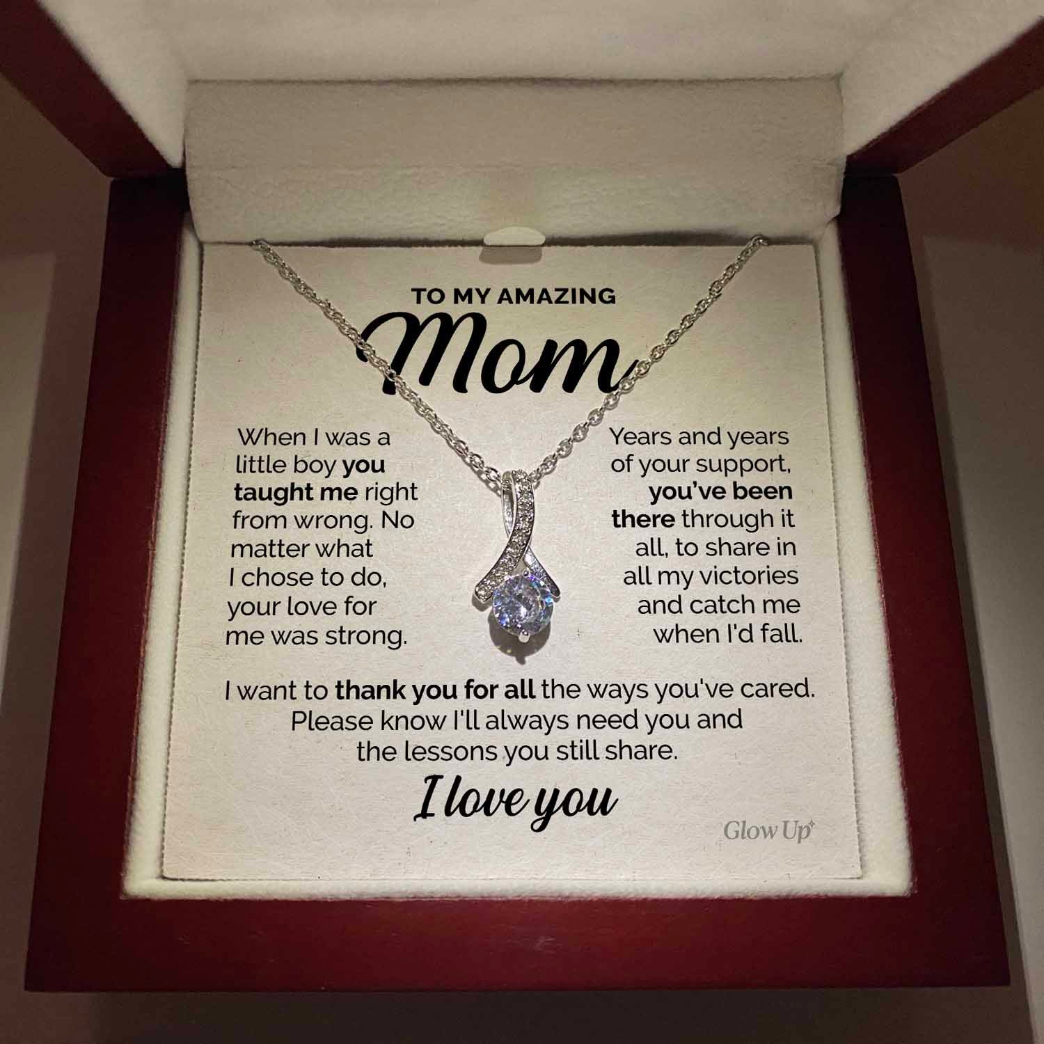 litzzy To my Amazing Mom - Thank you for all - Alluring Necklace Jewelry Mahogany Style Luxury Box (w/LED)  