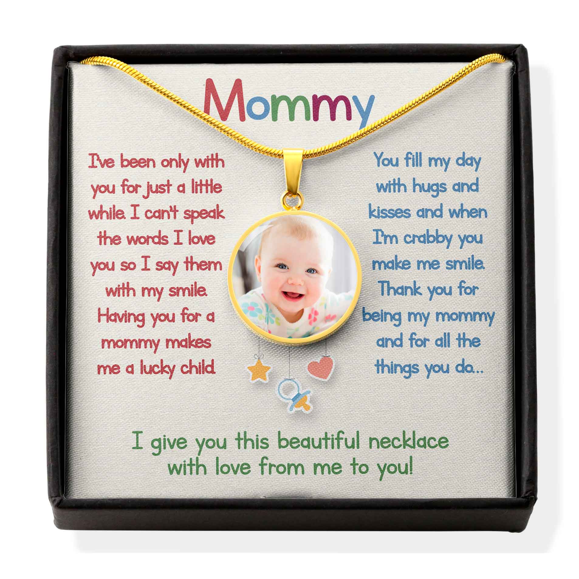 litzzy Mommy - Thank You For Being My Mommy - Circle Photo Necklace Jewelry Luxury Necklace (18k Yellow Gold Finish) Yes 