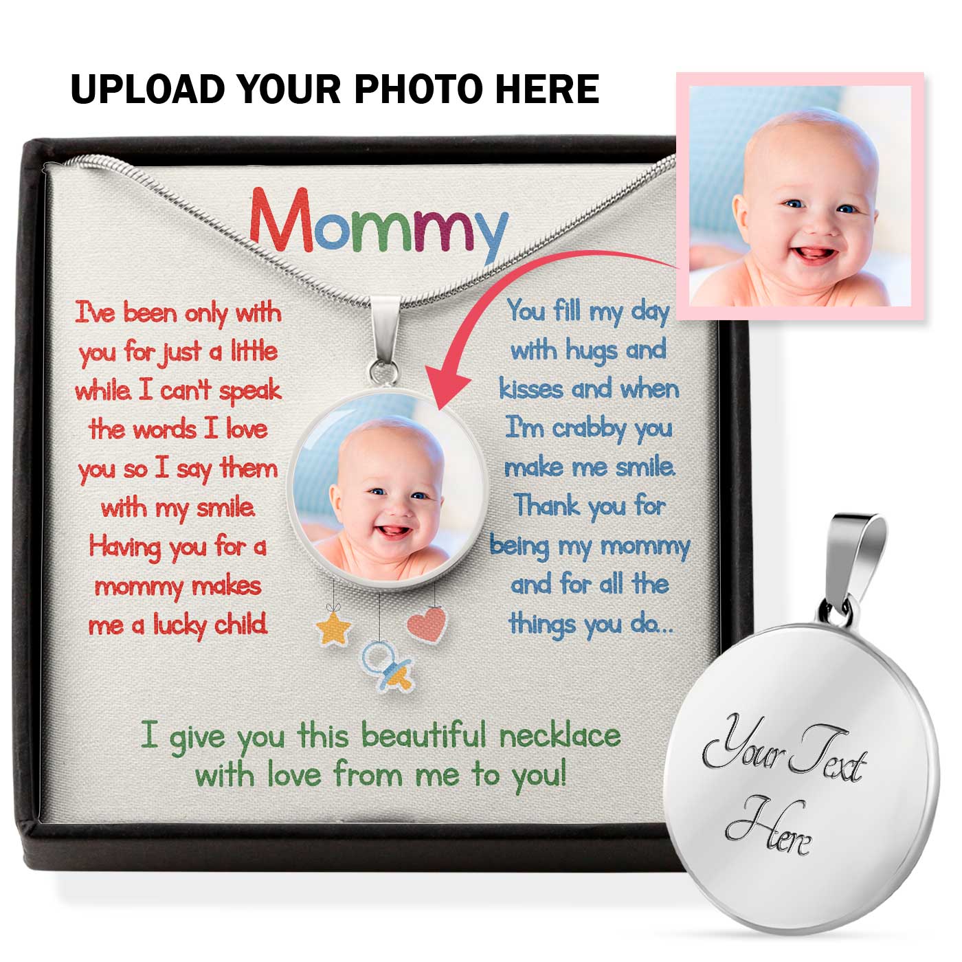 litzzy Mommy - Thank You For Being My Mommy - Circle Photo Necklace Jewelry Luxury Necklace (.316 Surgical Steel) Yes 