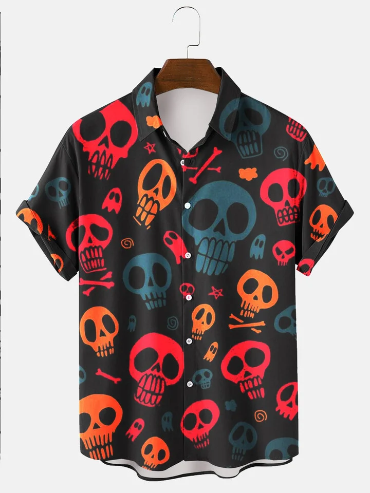 litzzy Men's Halloween Skull hawaiian Shirt, Summer gift for Men and women - Aloha shirt Hawaiian Hawaii Shirt For Summer Hawaii Shirt   
