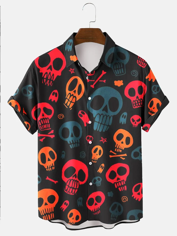 litzzy Men's Halloween Skull hawaiian Shirt, Summer gift for Men and women - Aloha shirt Hawaiian Hawaii Shirt For Summer Hawaii Shirt   