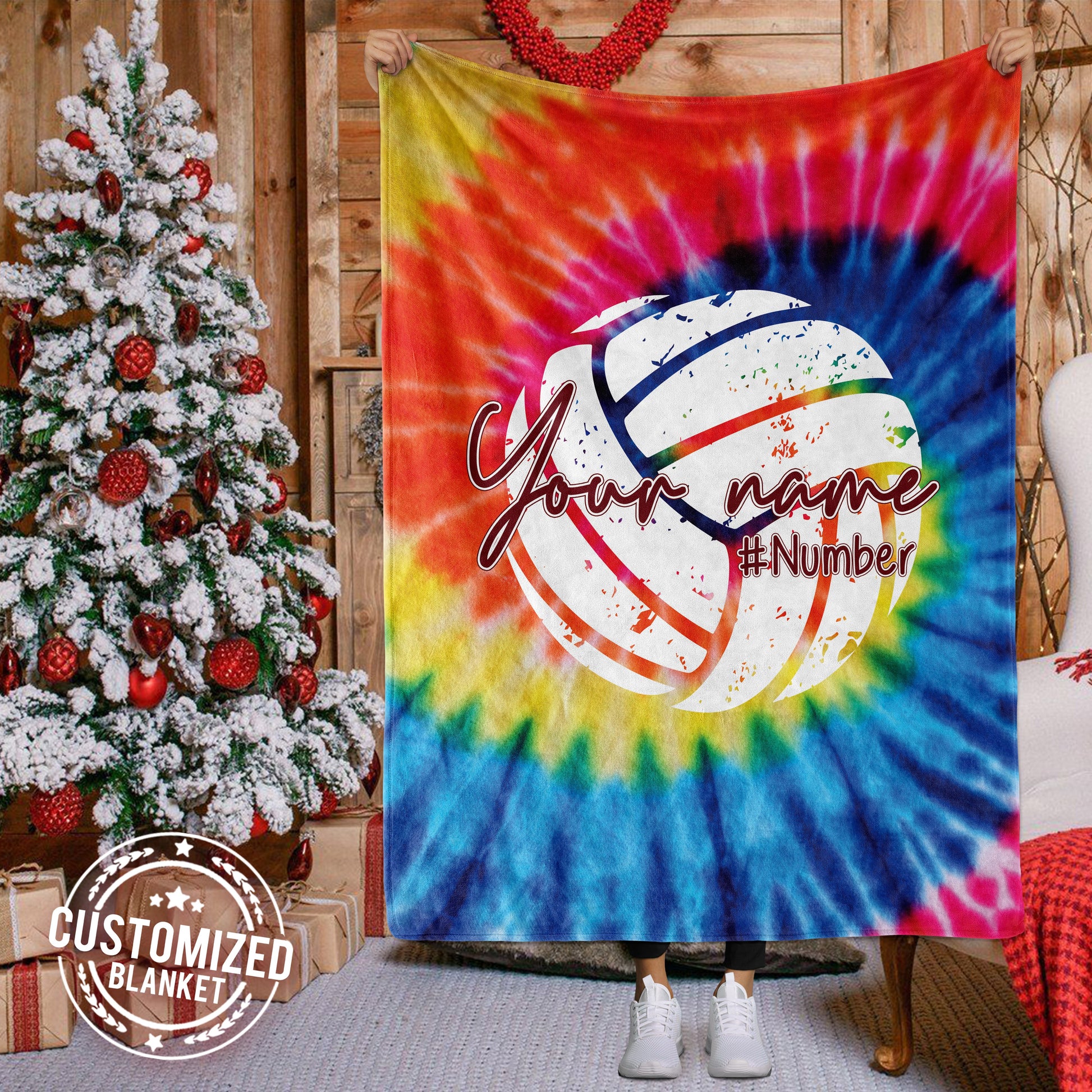 litzzy Personalized Volleyball Tie Dye Fleece Blanket - Tlno0212201 Quilt Blanket 60x80  