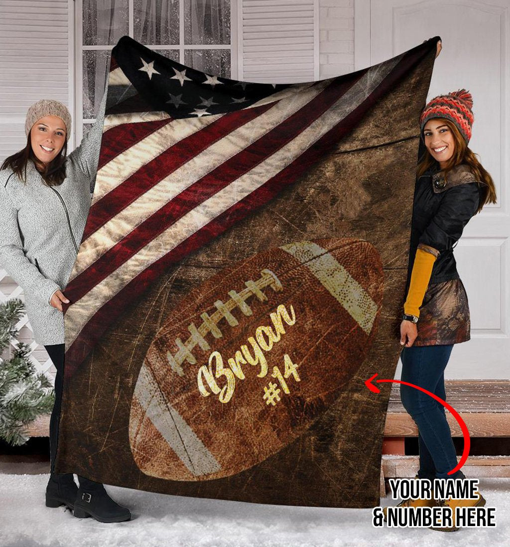 litzzy Personalized Football Vintage Flag Fleece Blanket - Tlno0611202 Quilt Blanket   