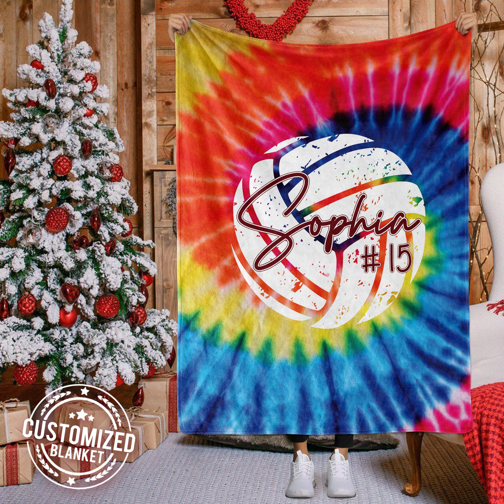 litzzy Personalized Volleyball Tie Dye Fleece Blanket - Tlno0212201 Quilt Blanket   