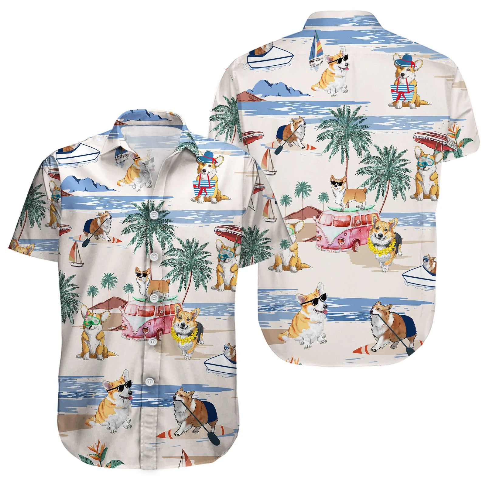 litzzy Corgi Summer Beach Button Shirt - Funny Corgi Hawaiian Shirt,  - Aloha Corgi Shirt Hawaii Shirt S  