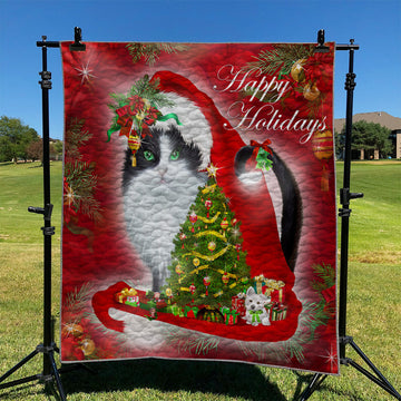 litzzy Merry Christmas Cat NI1610056DT Fleece Blanket Quilt Blanket   