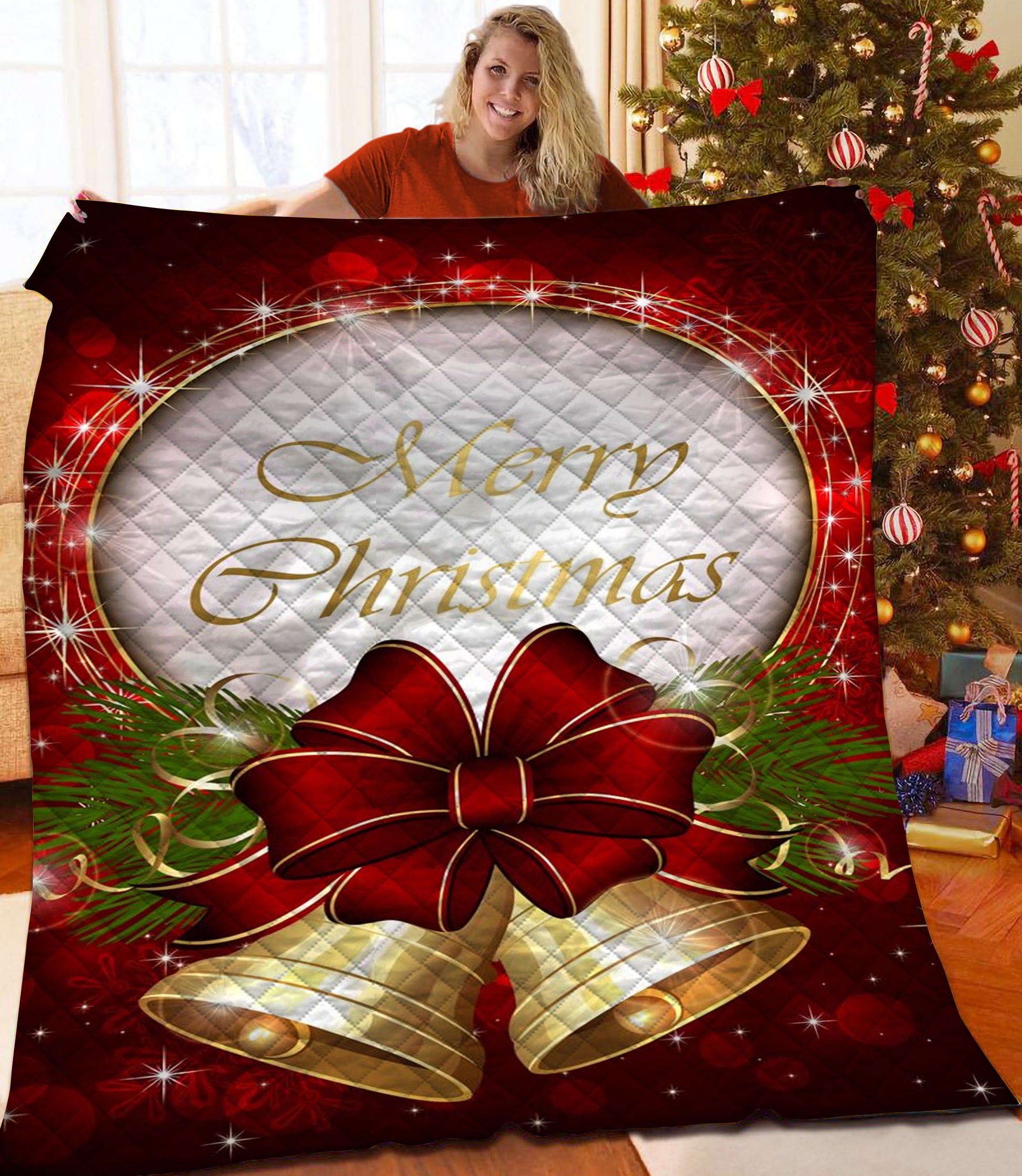 litzzy Merry Christmas Fleece Blanket CCC25105246 Quilt Blanket   