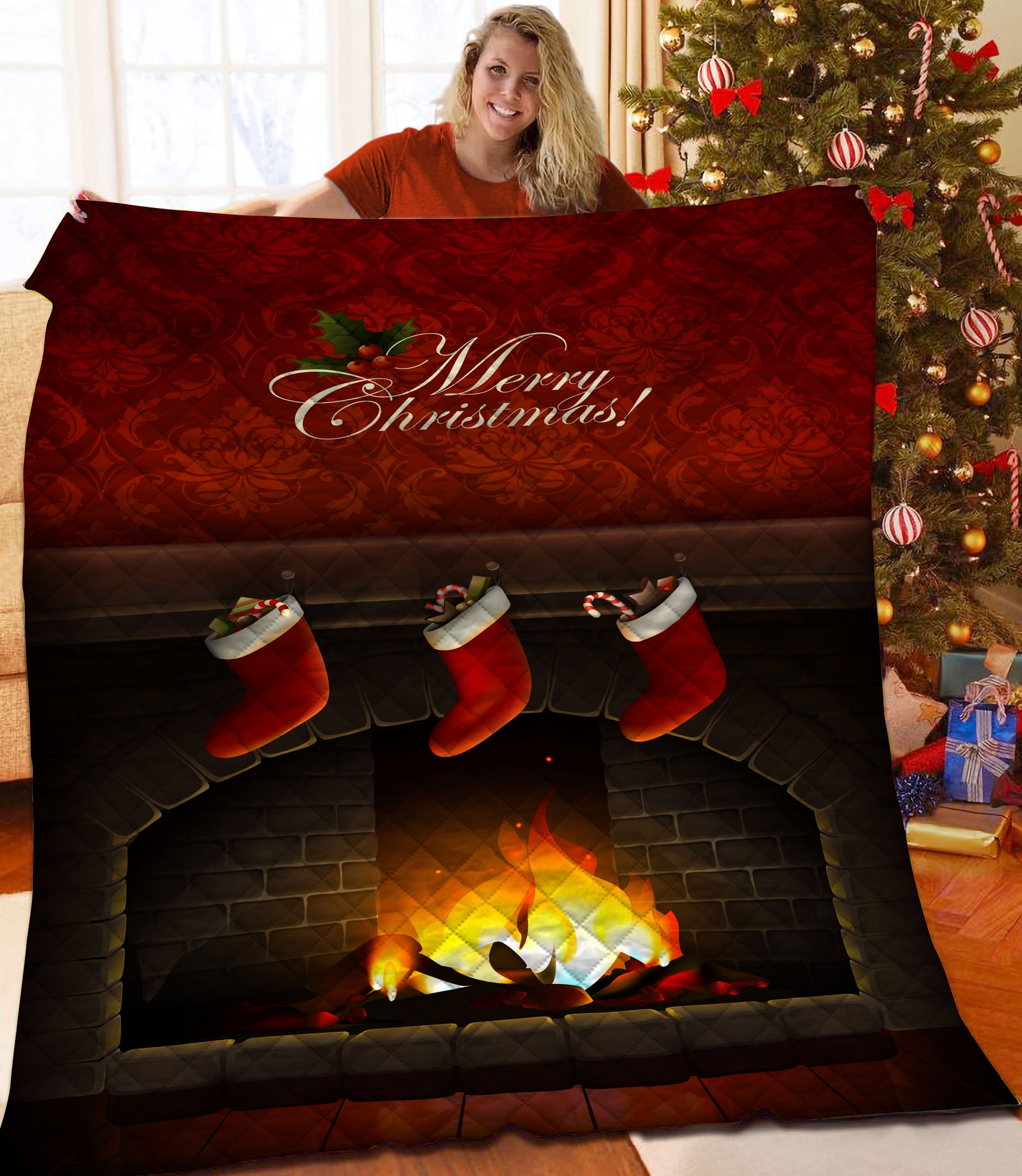 litzzy Merry Christmas Fleece Blanket CCC25105247 Quilt Blanket   