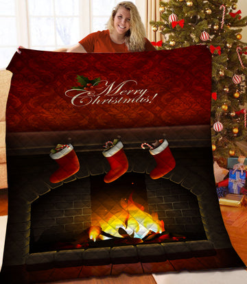 litzzy Merry Christmas Fleece Blanket CCC25105247 Quilt Blanket   