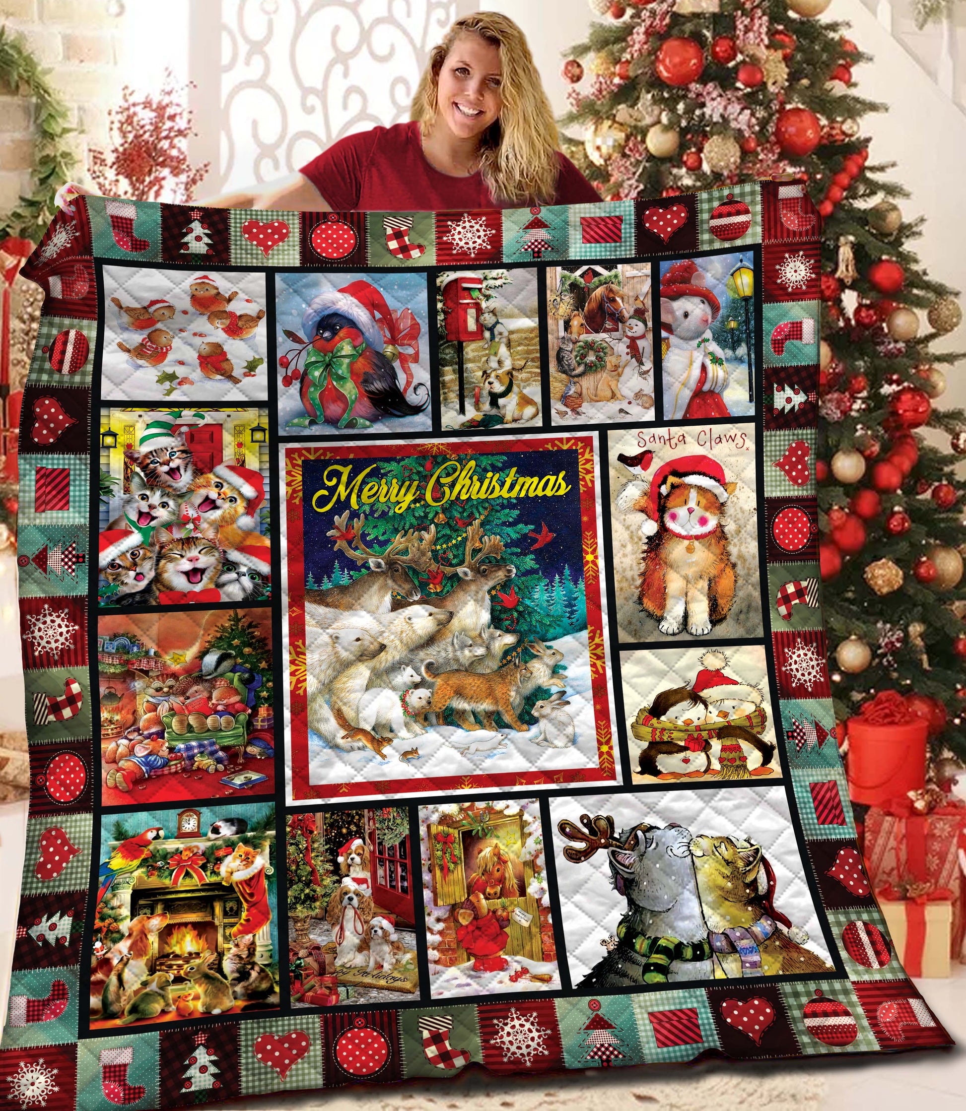 litzzy Merry Christmas Fleece Blanket CCC26101048 Quilt Blanket   