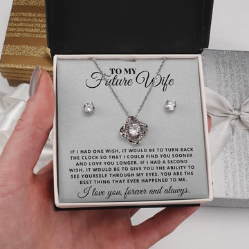litzzy To My Future Wife Turn Back Clock - Litzzy Love Knot Gift Set - Necklace for Wife from Husband Jewelry Two Toned Box  