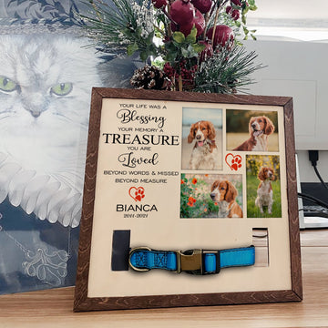litzzy Memorial Pet Collar Frame, Black & White Pet Photo, Loss of Dog, Cat Loss Gift, Pet Owner Memorial Gift, Pet Collar Holder, Bereavement Gift Pet Picture Frame   