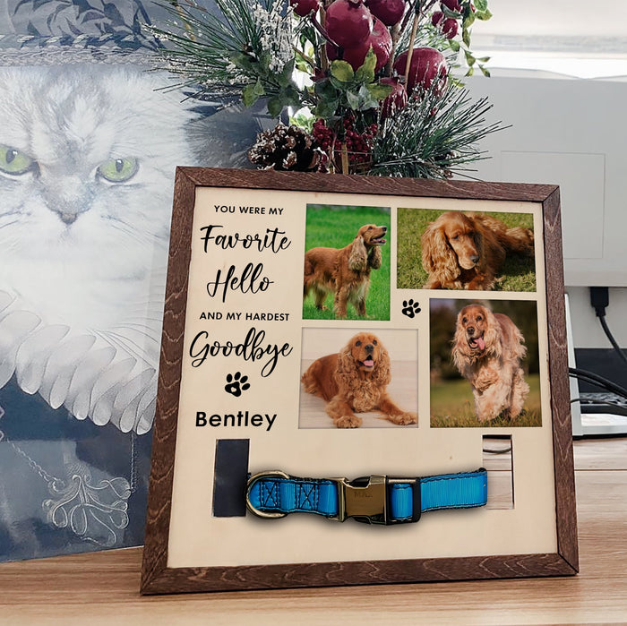 litzzy Custom Memorial Pet Loss Frame With Pet Photos, Dog & Cat, Puppy Memorial Wood Frame With Collar Display, Dog Bereavement Gift, Pet Loss Gift, Pet Sympathy Gift Pet Picture Frame   