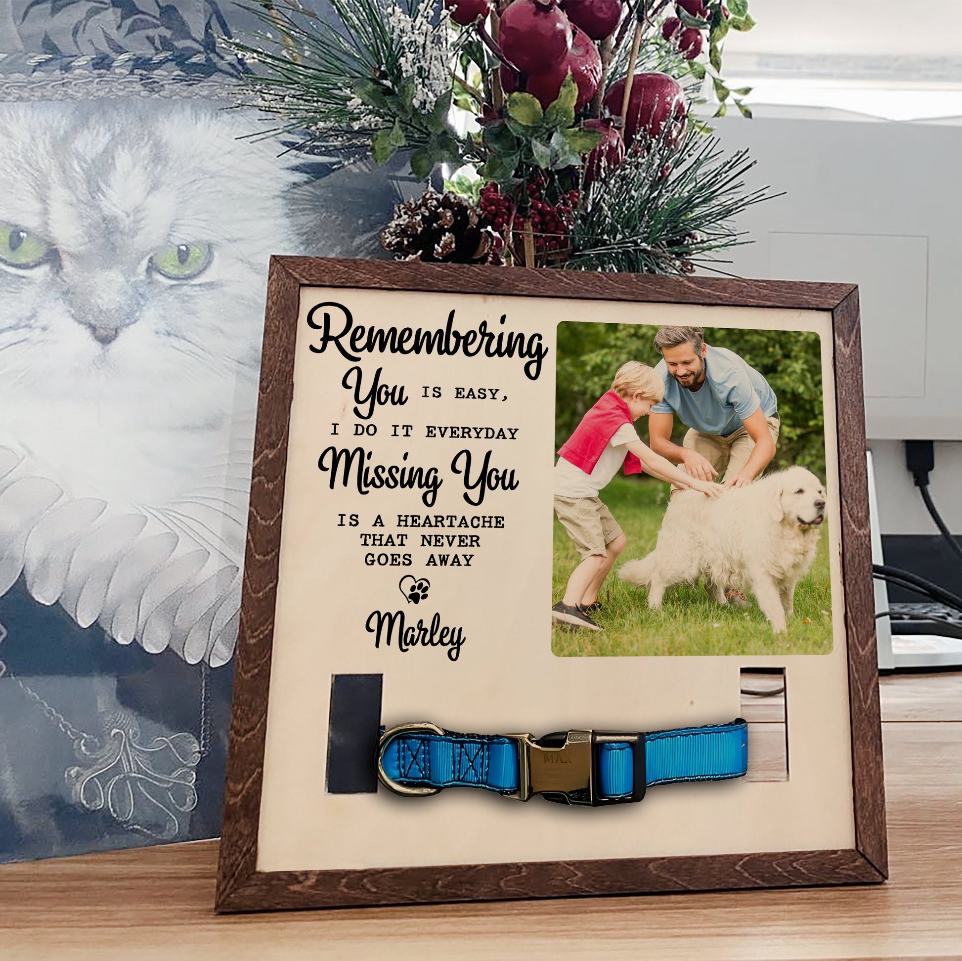 litzzy Custom Memorial Pet Collar Frame With Photo, Loss of Dog Photo Frame Gifts, Pet Collar Holder, Memorial Standing Frame Pet Picture Frame   