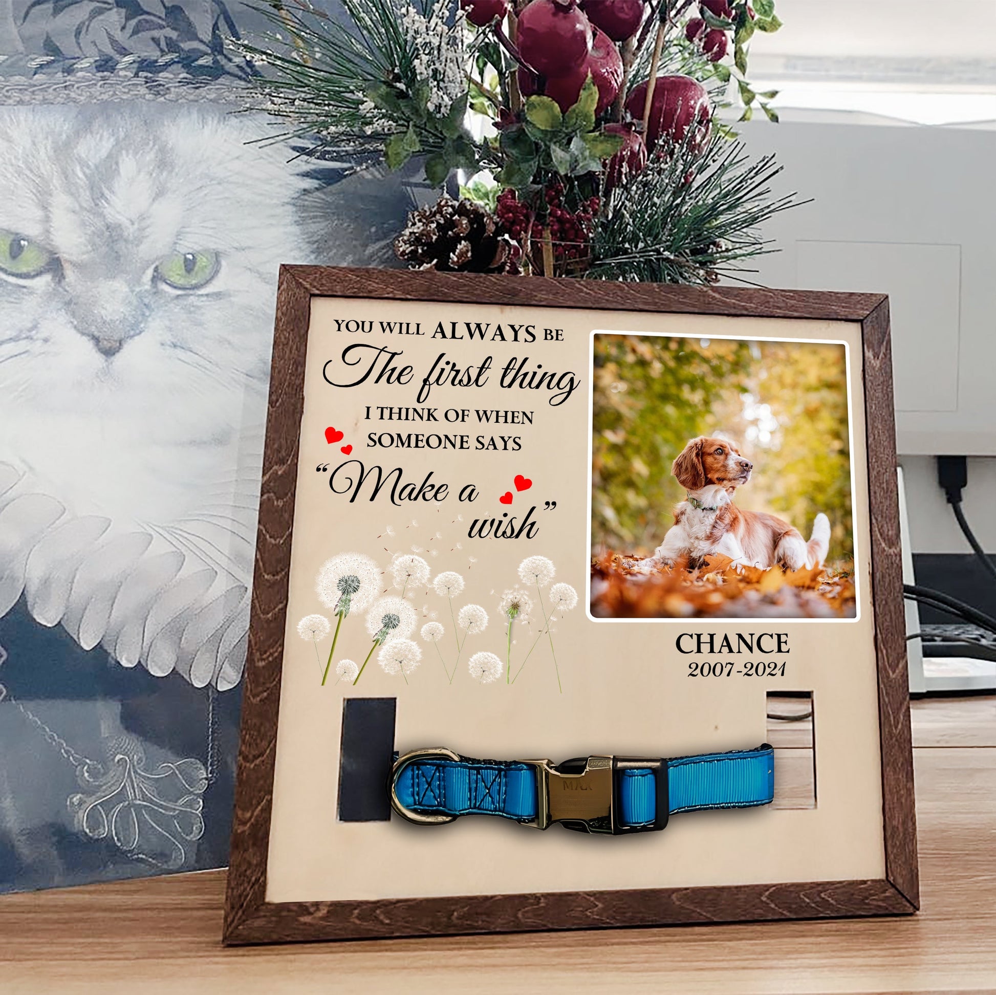 litzzy Memorial Pet Collar Frame, Black & White Photo, Loss of Dog, Cat Loss Gifts, Pet Collar Holder, Memorial Standing Frame, Bereavement Gifts Pet Picture Frame   