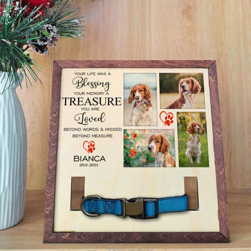 litzzy Memorial Pet Collar Frame, Black & White Pet Photo, Loss of Dog, Cat Loss Gift, Pet Owner Memorial Gift, Pet Collar Holder, Bereavement Gift Pet Picture Frame   