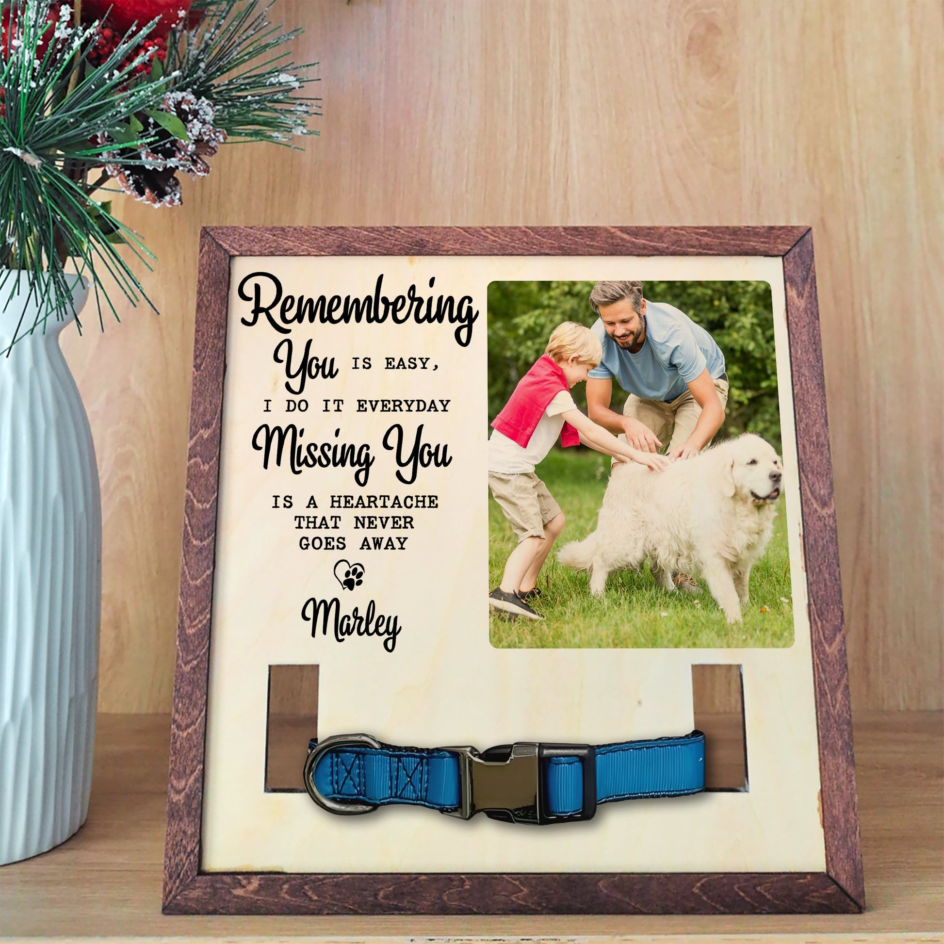 litzzy Custom Memorial Pet Collar Frame With Photo, Loss of Dog Photo Frame Gifts, Pet Collar Holder, Memorial Standing Frame Pet Picture Frame   