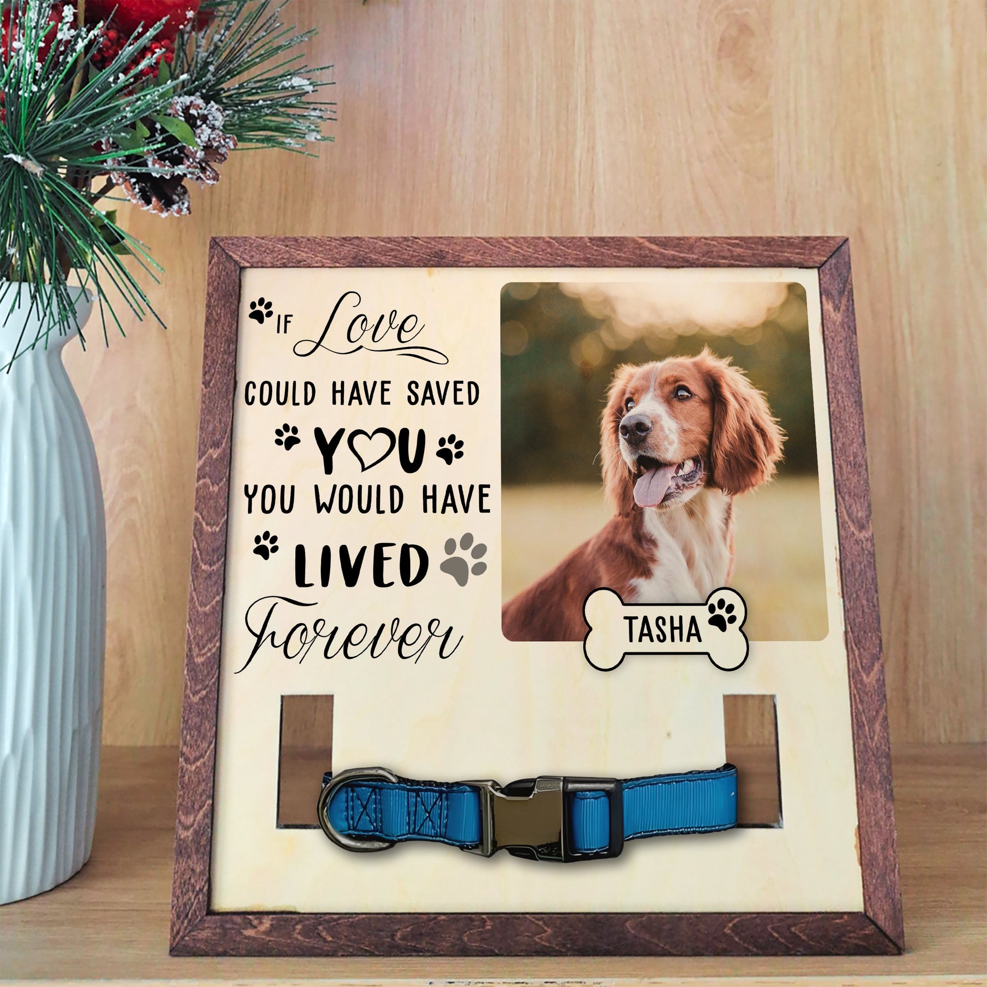 litzzy Memorial Pet Collar Frame, Black & White Pet Photo, Loss of Dog, Cat Loss Gift, Pet Owner Memorial Gift, Pet Collar Holder, Bereavement Gift Pet Picture Frame   